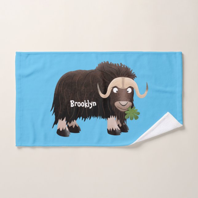 Funny musk ox cartoon illustration bath towel set (Hand Towel)