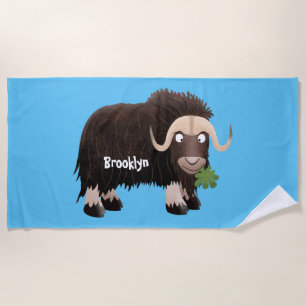 Funny musk ox cartoon illustration beach towel