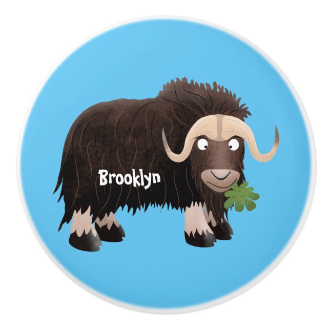 Funny musk ox cartoon illustration ceramic knob (Front)