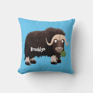 Funny musk ox cartoon illustration cushion