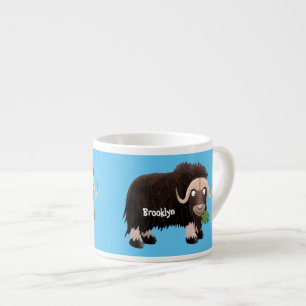 Funny musk ox cartoon illustration espresso cup