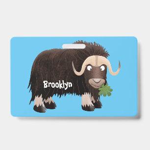 Funny musk ox cartoon illustration ID badge