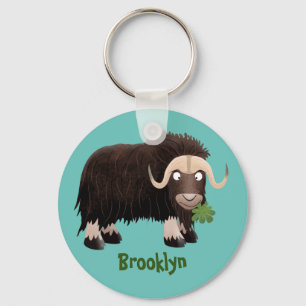 Funny musk ox cartoon illustration key ring