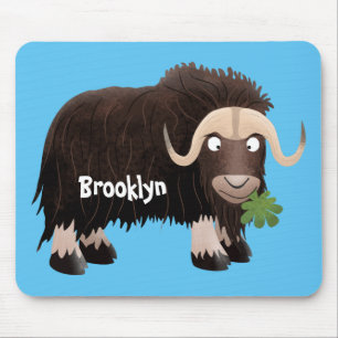 Funny musk ox cartoon illustration mouse pad