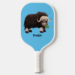 Funny musk ox cartoon illustration  pickleball paddle