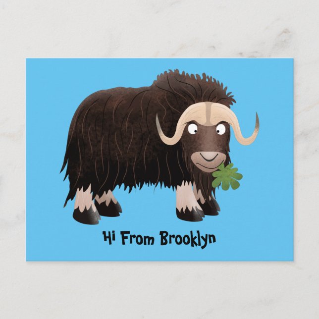 Funny musk ox cartoon illustration postcard (Front)