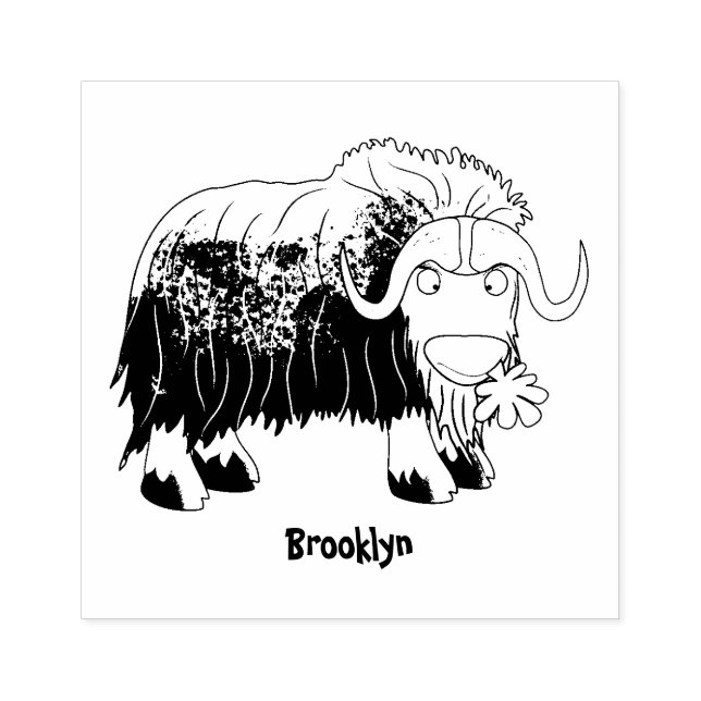 Funny musk ox cartoon illustration rubber stamp (Imprint)