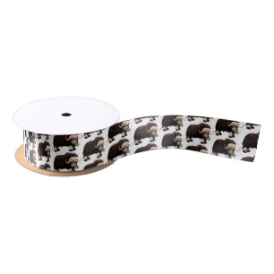 Funny musk ox cartoon illustration satin ribbon