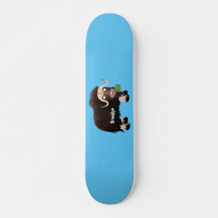 Funny musk ox cartoon illustration skateboard