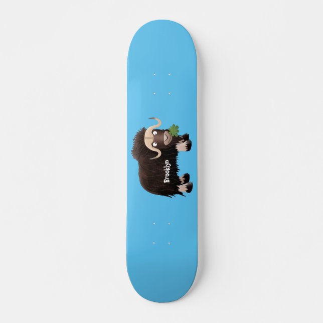 Funny musk ox cartoon illustration skateboard (Front)