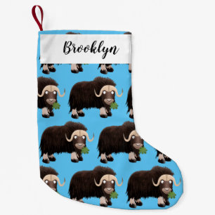 Funny musk ox cartoon illustration small christmas stocking