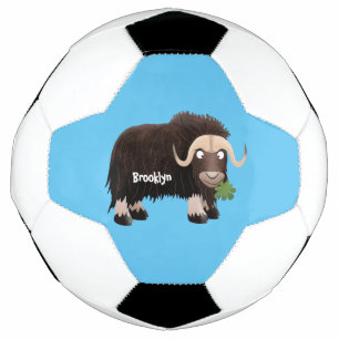 Funny musk ox cartoon illustration soccer ball