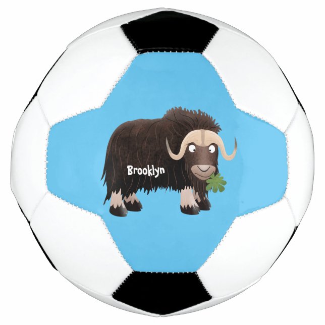 Funny musk ox cartoon illustration soccer ball (Front)