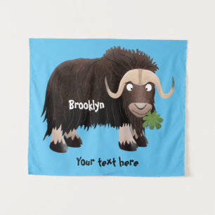 Funny musk ox cartoon illustration tapestry