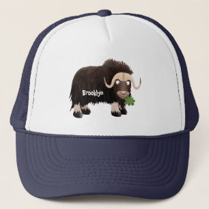 Funny musk ox cartoon illustration trucker hat