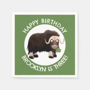 Funny musk ox cartoon personalised birthday  napkin