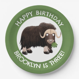 Funny musk ox cartoon personalised birthday  paper plate