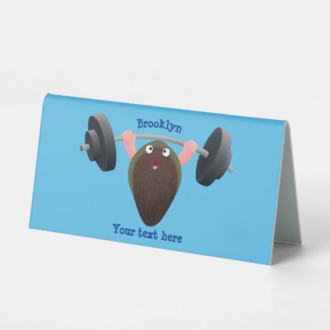 Funny mussel working out cartoon illustration (Front)