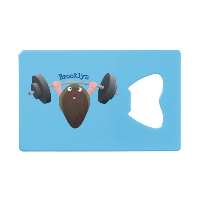 Funny mussel working out cartoon illustration (Front (Horizontal))