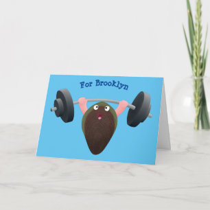 Funny mussel working out cartoon illustration card