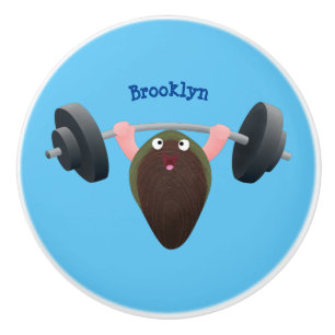 Funny mussel working out cartoon illustration ceramic knob