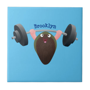 Funny mussel working out cartoon illustration ceramic tile