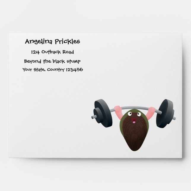 Funny mussel working out cartoon illustration  envelope (Front)