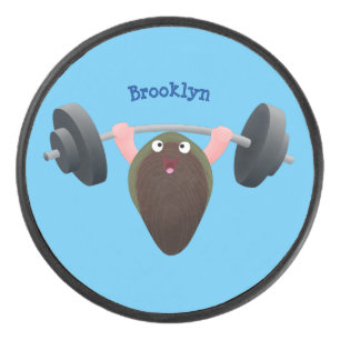 Funny mussel working out cartoon illustration  hockey puck