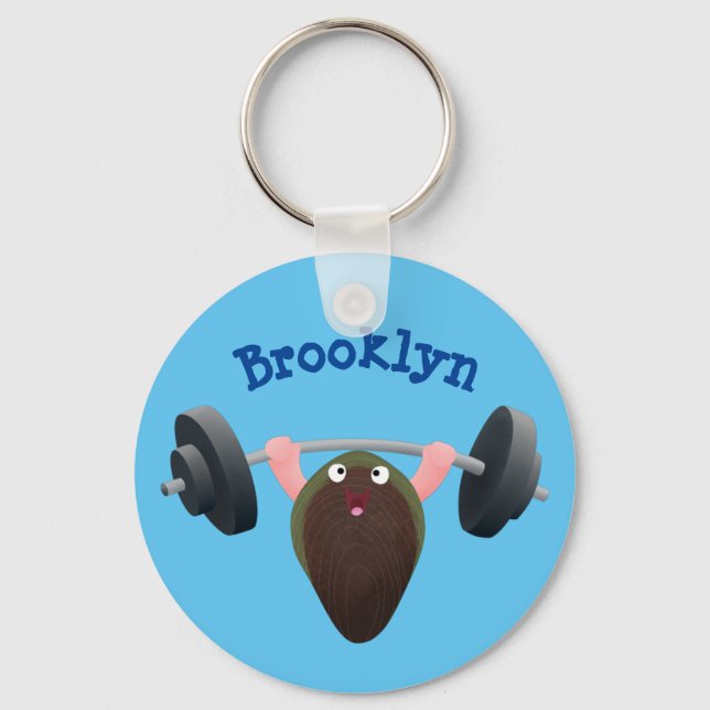 Funny mussel working out cartoon illustration key ring (Front)