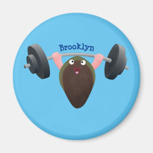 Funny mussel working out cartoon illustration magnet