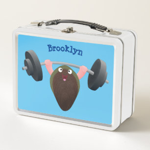 Funny mussel working out cartoon illustration metal lunch box