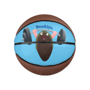 Funny mussel working out cartoon illustration  mini basketball