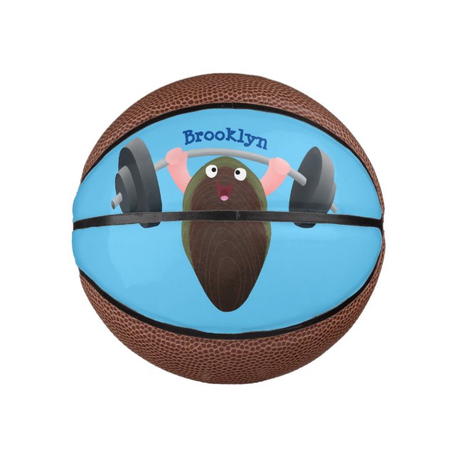 Funny mussel working out cartoon illustration  mini basketball (Front)