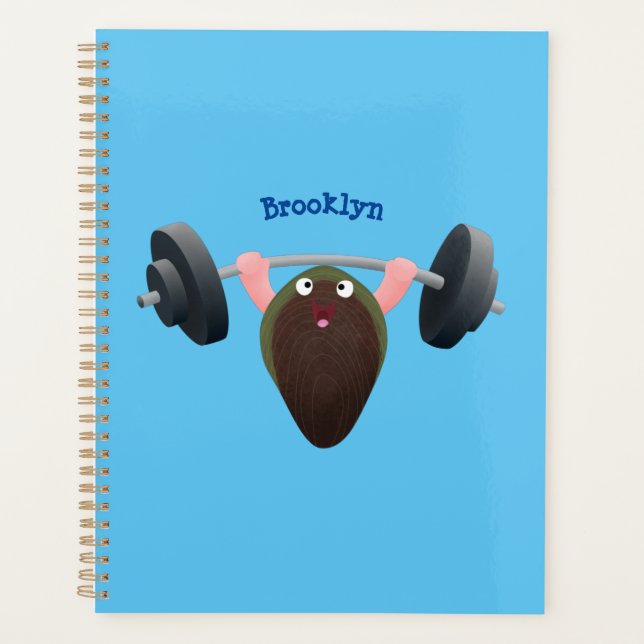 Funny mussel working out cartoon illustration planner (Front)
