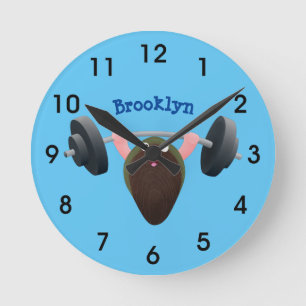 Funny mussel working out cartoon illustration round clock