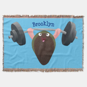 Funny mussel working out cartoon illustration  throw blanket