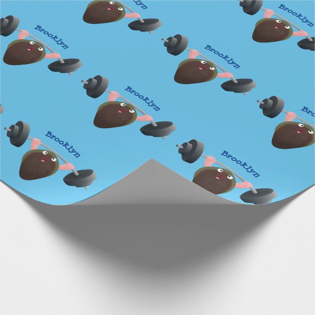 Funny mussel working out cartoon illustration wrapping paper (Corner)