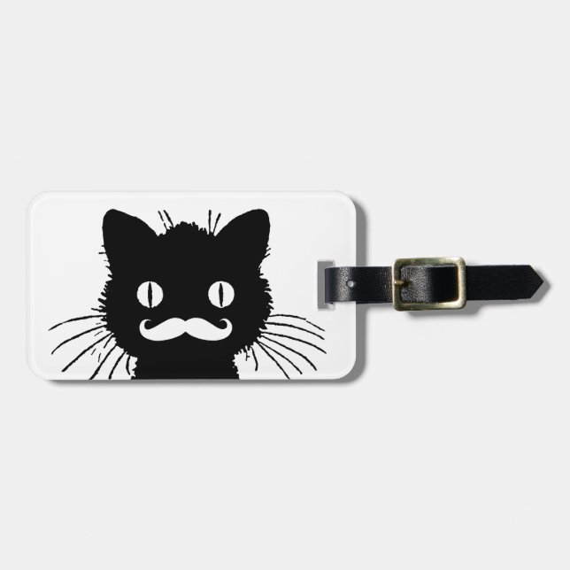 FUNNY MUSTACHE, BLACK CAT LUGGAGE TAG (Front Horizontal)