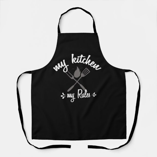 Funny My Kitchen My Rules Aprons For Women Men (Front)