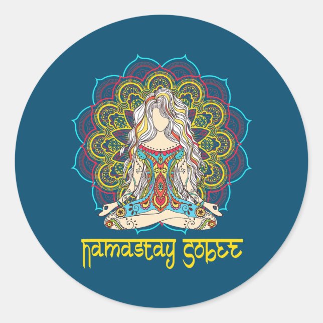 Funny Namastay Sober NA AA 12 Step Recovery Girl  Classic Round Sticker (Front)