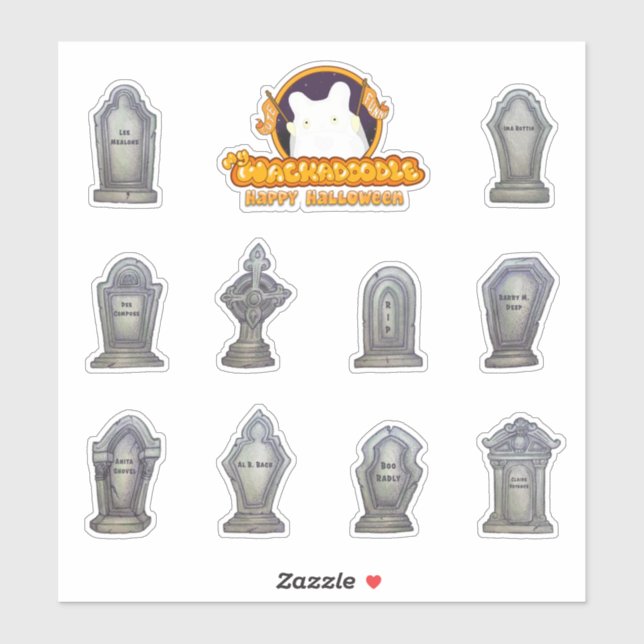 Funny Name Gravestones Sticker Sheet for Halloween (Sheet)