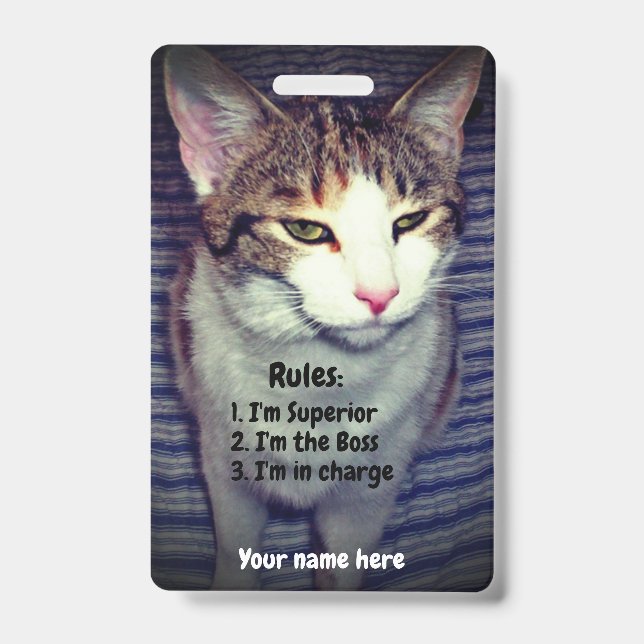 Funny narcissist boss cat ID badge (Front)