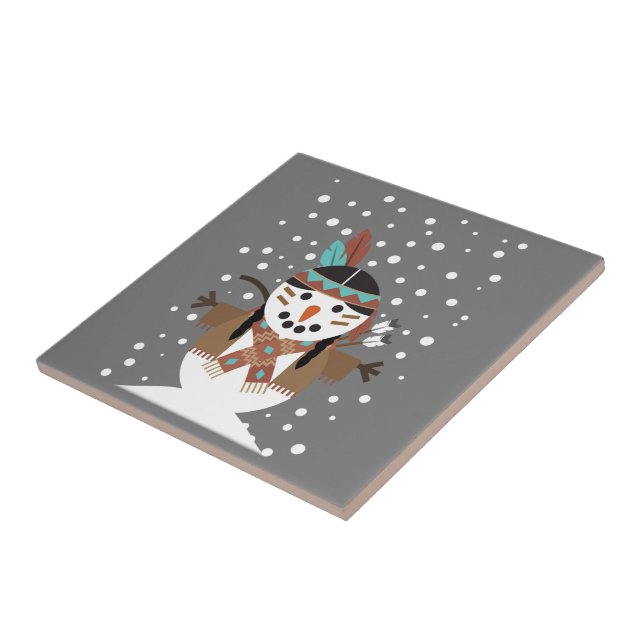 Funny Native American christmas tree decorations Ceramic Tile (Side)