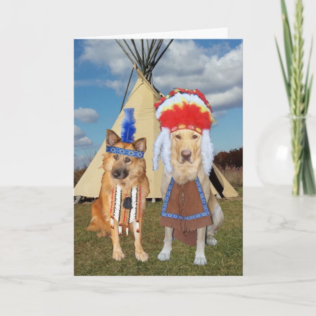 Funny Native American Dogs Valentine Holiday Card (Front)