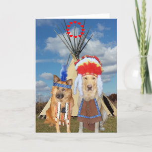 Funny Native American Dogs Valentine Holiday Card