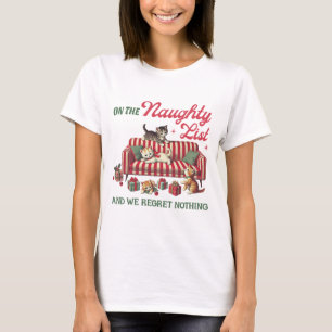 Funny Naughty Cat Christmas List Vintage Holiday T-Shirt