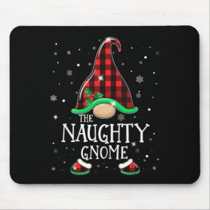 Funny Naughty Gnome Buffalo Plaid Matching Christm Mouse Pad