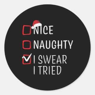 Funny Naughty Nice Christmas Family Pajama Men Wom Classic Round Sticker