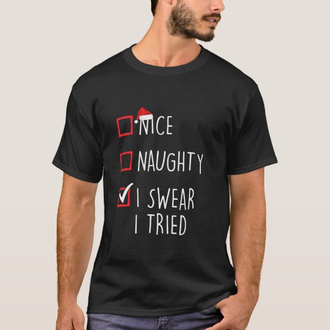 Funny Naughty Nice Christmas Family Pajama Men Wom T-Shirt (Front)