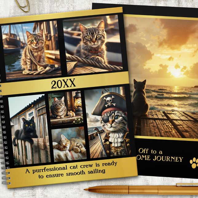 Funny Nautical Photo Grid Cat Planner (Funny planner featuring a photo collage with nautical themed cat images - coastal cats)